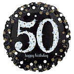 Шар фольгированный 18"/46см Круг HB Sparkling Birthday 50 gold