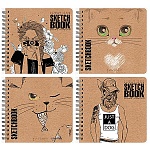 Скетчбук, крафт-бумага 125г/м2, 200*205мм, 80л, спираль, без линовки, обложка - мелованный картон, скругленные углы, " Bruno Visconti " Микс, 4 дизайна