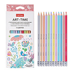 Карандаши цветные пластиковые с ластиком Art-Time 12цв " Hatber " шестигранные, картонная упаковка, европодвес