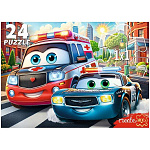 Пазлы " Рыжий кот " Макси. 24элемента Городские машинки-помощники 30*21,5см, картонная упаковка 18*12,5*3,7см