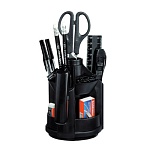 Набор настольный " Erich Krause " Mini Desk 12предметов ( степлер №10, скобы №10, 2 карандаша, 2ручки, 30скрепок, ластик, точилка, линейка, ножницы, нож канцелярский ) черный, вращающийся