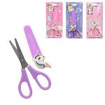 Ножницы детские " Basir " 13,5см Единорожка с пластиковыми ручками, ассорти, фигурный пластиковый чехол, блистер, 3 дизайна