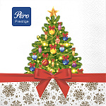 Салфетки Новогодние бумажные 3-слойные " Pero " Prestige Праздничная ель 20шт, 100% целлюлоза, 33*33см