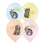 Шар латексный с рисунком 14"/36см С днем рождения. Домашние питомцы, ассорти цветов