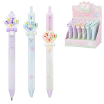 Ручка шариковая автоматическая " Basir " Букет синяя 0,5мм, цветной корпус ассорти, клип с прорезининной насадкой-букет