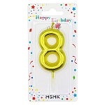 Свеча для торта цифра " KWELT " 8, золотая, 6*4*1см, на палочке, картонный блистер 14*7*1,5см, европодвес