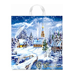 Пакет Новогодний ПЭ " Интерпак " с петлевой ручкой ПВД, 40*42см 45мкм Снежное царство