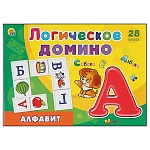 Игра настольная 3+ " Рыжий кот " Домино логическое Алфавит, состав: 28 фишек с картинками 3,5*7см, картонная упаковка 25*7,5*3см
