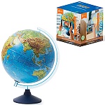 Глобус физико-политический интерактивный рельефный с подсветкой от батареек 320мм " Globen " в комплекте: очки виртуальной реальности (VR), батарейки в комплект не входят, картонная коробка