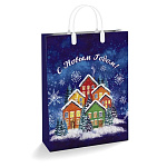 Пакет Новогодний ПЭ " Интерпак " с пластиковой ручкой МП, 30*40см 150мкм Лапландия