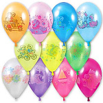Шар латексный с рисунком 12"/30см, ассорти из 10-12 цветов, 6-8 дизайнов