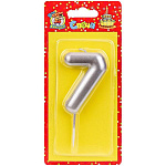 Свеча для торта цифра " Миленд " 7, серебряная, 14*6,5*1см, картонный блистер, европодвес