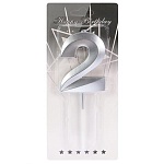 Свеча для торта цифра " Миленд " Серебряный стиль 2, серебряная, 18,5*7,5*1см, картонный блистер, европодвес