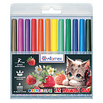 Фломастеры " Attomex " Kawaii Cat 12цв круглые, вентилируемый колпачок, пластиковый блистер, европодвес