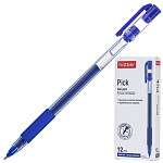 Ручка гелевая " Hatber " Pick синяя 0,5мм, толщина письма 0,25мм, резиновый держатель, прозрачный пластиковый корпус, картонная упаковка