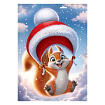 Наклейка " Праздник " 502 Новогодняя- Белочка с новогодней шапочкой, двусторонняя, глянцевый УФ-лак, белила, 237*332мм