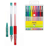 Набор гелевых ручек " Mazari " Lipari 10цв (4осн+6флуор), 0,5мм, 0,8мм, резиновый держатель, металлический наконечник, прозрачный корпус, ПВХ, европодвес