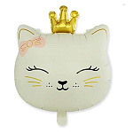 Шар фольгированный фигурный 24"/61см Кошечка с короной бежевая