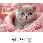 Альбом А4 8л " Проф-Пресс " Котенок в розовом пледе, на скобе, обложка- мелованная бумага, блок- офсет 100г/м2, 1 дизайн в коробке