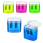 Точилка " KWELT " 4*3,5*2см пластиковая Bucket 2 отверстия, с контейнером, цвет ассорти (4 цвета), пластиковая упаковка