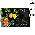 Скетчпад, белая бумага 100г/м2, А5, 140*200мм, 60л, спираль, без линовки, обложка - мелованный картон, выборочный УФ-лак, " Феникс " Лимоны