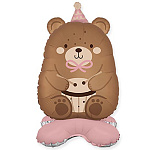 Шар фольгированный фигурный 23"/58см Мишка розовый колпачок