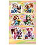 Наклейки " Мир открыток " 0-11 А6 Девочки с весенними цветами, без отделки