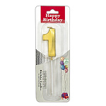 Свеча для торта цифра " KWELT " 1, золотая, 2*5*0,5см, на палочке, картонный блистер 5,7*16,5*1см, европодвес