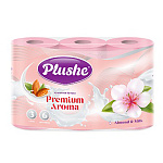 Бумага туалетная 3-слойная " Plushe " Premium Aroma Almond & Milk 6 рулонов со втулкой, 15м, розовая, целлюлоза, 105*95мм, с перфорацией