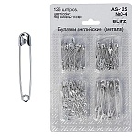 Булавки английские " Blitz " №0-4 125шт ассорти под никель железо, в наборе: №0- 60шт, №1- 30шт, №2- 20шт, №3- 10шт, №4- 5шт, блистер