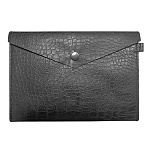 Папка кожзам " KWELT " А5+ (24*16,5*0,3см) Крокодиловая кожа, черная, на кнопке, прошивка по периметру