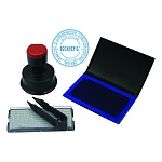 Печать самонаборная " deVente " 2815, 1,5 круга, d=40мм синяя, в комплекте: штемпельная подушка, основная касса, пинцет, пластиковая, в блистере