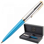 Ручка подарочная шариковая " Parker " 51 Premium Turquoise GT, черная 1мм, поворотный механизм, цвет корпуса- бирюзовый/серебряный, материал корпуса- литой акрил, подарочная упаковка