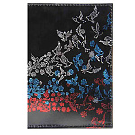 Обложка для автодокументов " Имидж " Летящий флаг, черная, натуральная лакированная кожа, тиснение тремя цветами