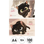 Альбом А4 12л " Проф-Пресс " Озорной черный кот- 1, на скобе, обложка- мелованная бумага, блок- офсет 100г/м2, 2 дизайна в спайке