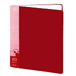 Папка 80файлов " Бюрократ " А4 красный ,пластик 0,8мм торцевой карман с бумажной вставкой