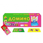 Игра настольная 3+ " Рыжий кот " Домино Для девочек, состав: 28 пластиковых фишек, картонная упаковка 18,5*5,5*1,5см