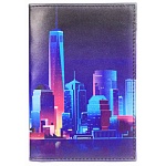 Обложка для паспорта " Имидж " Сити, черная, с рисунком, натуральная кожа