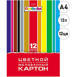 Картон цветной А4 мелованный, золото+серебро, 12л 12цв " Hatber " Creative Set, 190г/м2, в папке