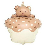 Шар фольгированный фигурный 28"/71 см Кексик с мишкой бежевый