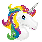 Шар фольгированный фигурный 33"/83см Единорог радужный голова