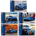 Альбом А4 32л спираль " Hatber " BLUEsupercar (ассорти), обложка- мелованный картон, блок- офсет 100г/м2, отрывные листы, 5 дизайнов в спайке