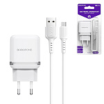 Сетевое зарядное устройство " Borofone " BA25A белый, 2,4А, 3А, 2 USB, пластик, кабель микро USB, 1м