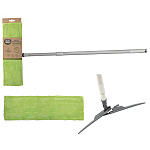 Швабра " Master Fresh " Эко, плоская 40*11см, сверхусиленный черенок, телескопическая металлическая ручка от 70см до 120см, моющая насадка-микрофибра бархат
