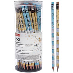 Карандаш ч/гр " Hatber " 2х2 НВ с ластиком, ассорти, круглый, заточенный, пластиковая туба