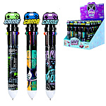 Ручка шариковая автоматическая " Mazari " Game 10цв, 0,7мм, резиновый наконечник- джойстик, сменный стержень 68мм, пулевидный пишущий узел, пластиковый корпус, цвет корпуса - ассорти 3 дизайна, картонный дисплей