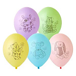 Набор шаров латексных 14"/36см Зверюшки-Игрушки, 5 цветов, 5 дизайнов, комплект 5шт