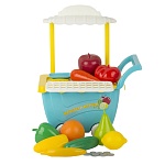 Игровой набор " Совтехстром " Тележка-магазин, в наборе: тележка, монеты 1 комплект, яблоко, банан, апельсин, груша, помидор, огурец, морковь, перец, кукуруза, лимон, в сетке