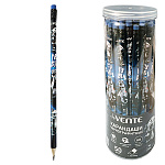 Карандаш ч/гр " deVente " Triolino Hey Bro HB с ластиком, трёхгранный, деревянный, цвет корпуса - черный с рисунком, заточенные, пластиковая туба