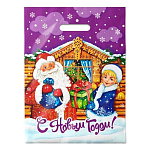 Пакет Новогодний ПЭ " Интерпак " с вырубной ручкой ПВД, 30*40см 30мкм С подарками